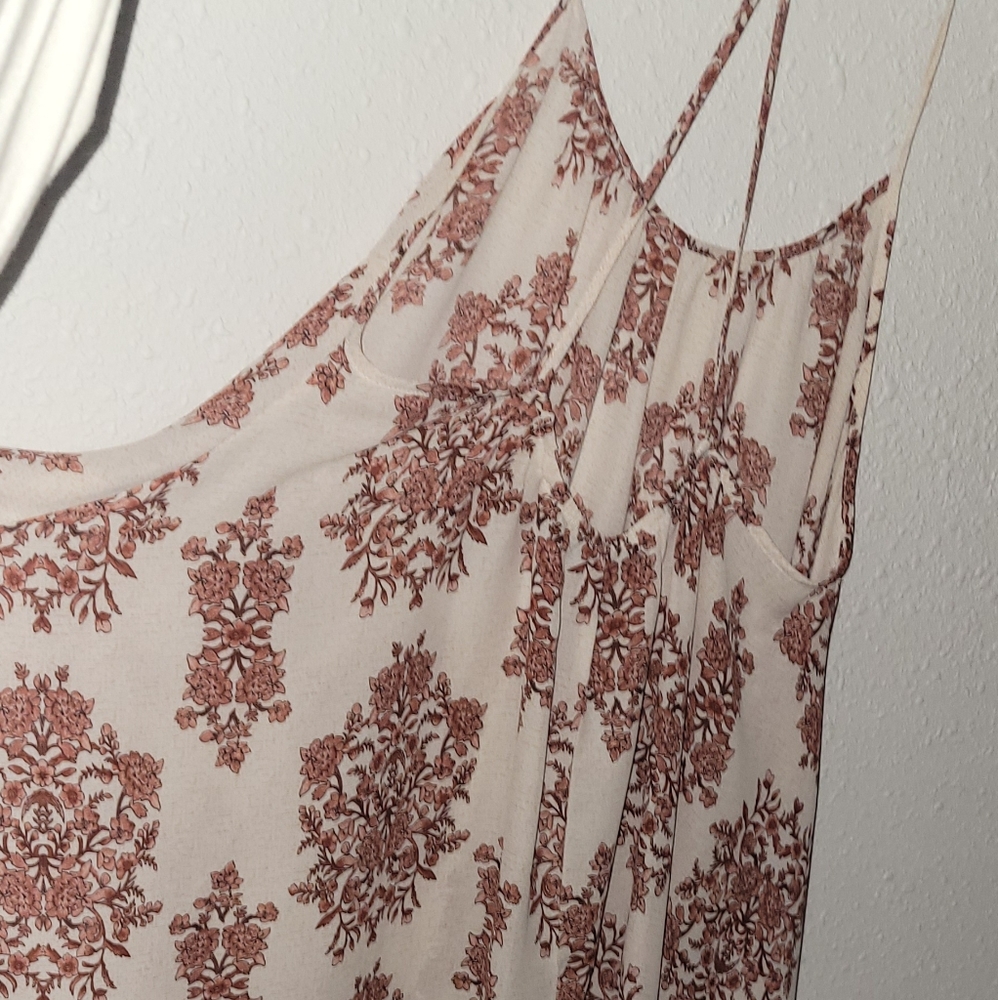 Boho Floral Print Cream and Brown Spaghetti Strap Tank - Picture 4 of 4